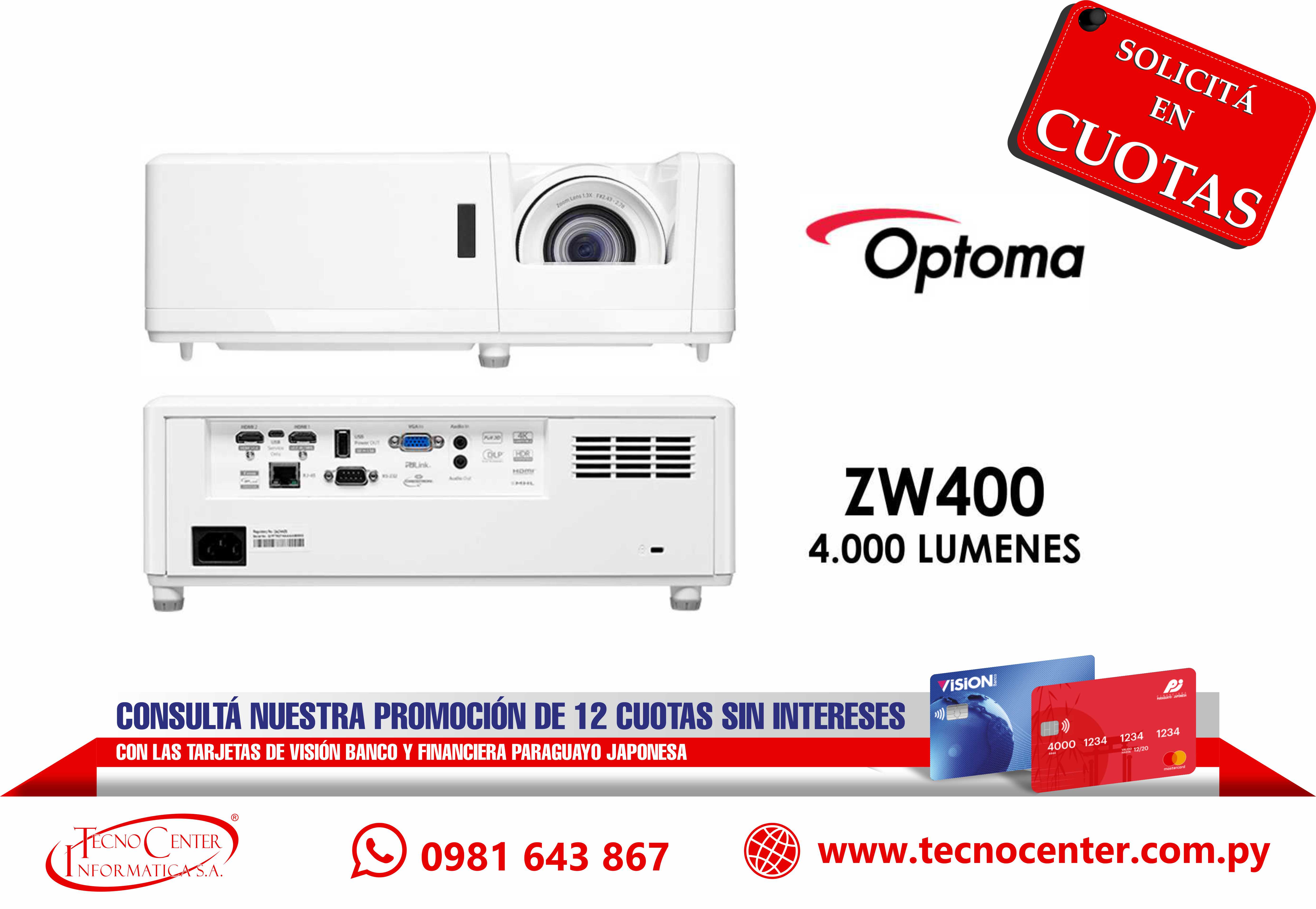 Proyector Optoma ZW400 4000 Lumenes.
